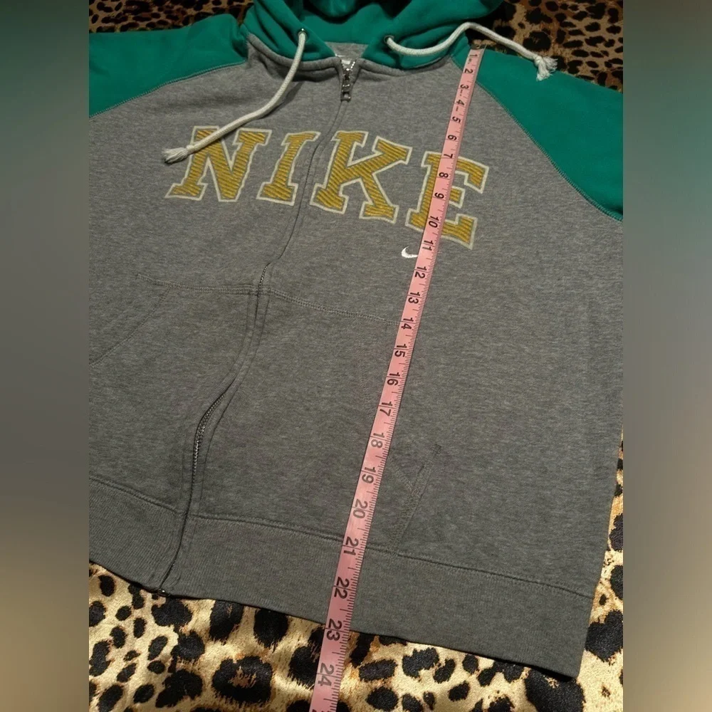 Nike Gray & Green Logo Zip Up Hoodie